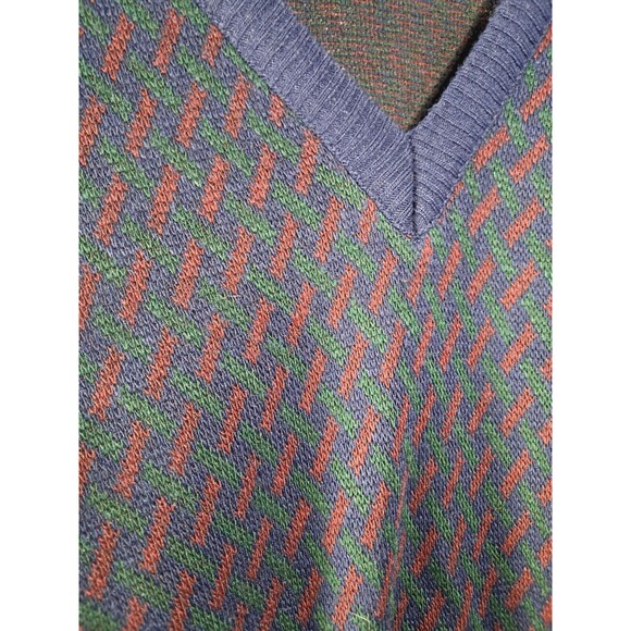 Vintage Wool Mix Murano Grandpa Sweater Mens Large Navy Blue Green Maroon V Neck - Picture 10 of 12